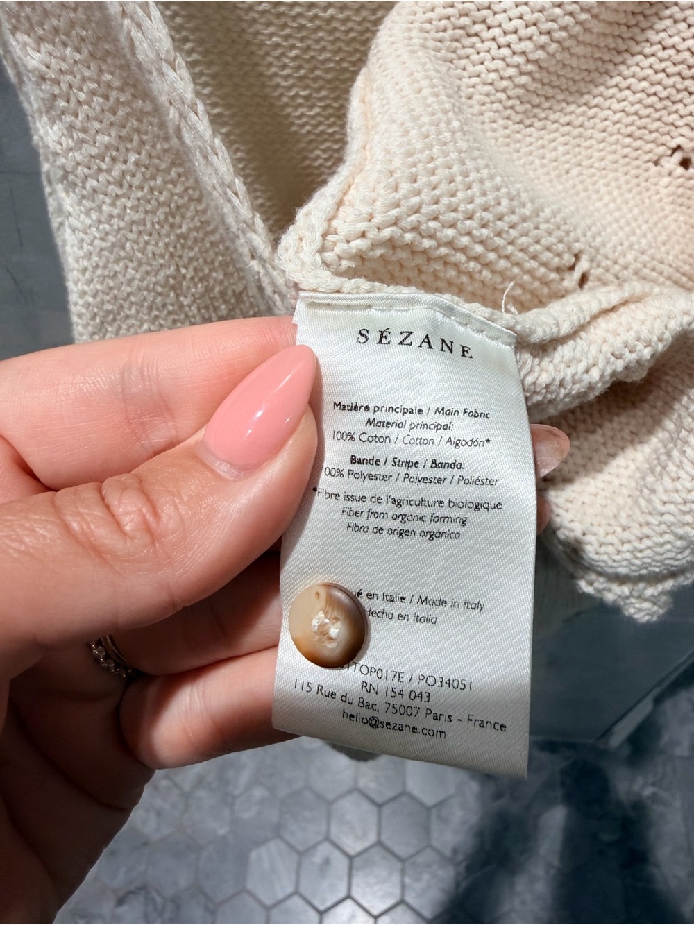 Sézane Giselle Top Cream Knit Button-Front Tank - Picture 6 of 8